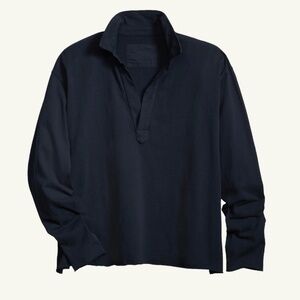 Frank & Eileen Patrick Popover Henley Top Women's Large, Jersey Navy Blue Polo